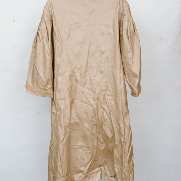 VERTIGO Paris Gold Polyurithane Square Print Double Breasted Trench Coat Women L - Picture 4 of 8